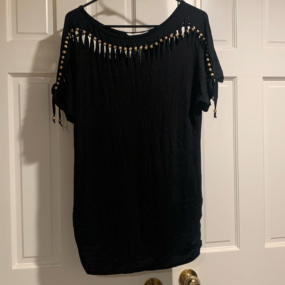 Beautiful and Unique Black Tunic with Accent Wooden Beading